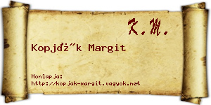 Kopják Margit névjegykártya